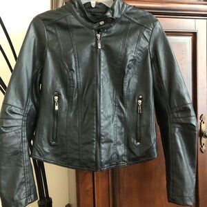 Women's Black  Faux Leather Moto Jacket